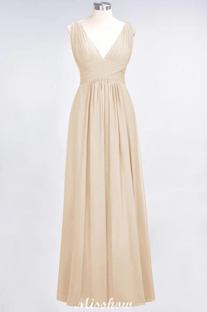 Ruffle Chiffon Sleeveless Evening Maxi Gown V-Neck Bridesmaid Dress - Image 20