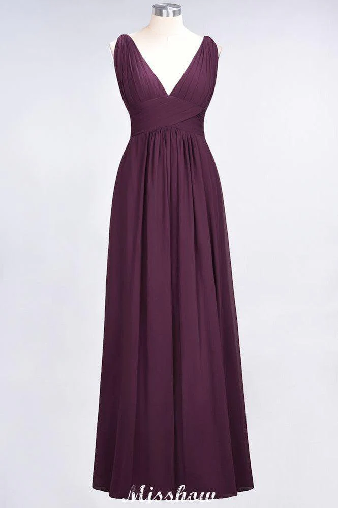 Ruffle Chiffon Sleeveless Evening Maxi Gown V-Neck Bridesmaid Dress - Image 25
