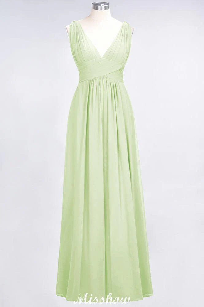 Ruffle Chiffon Sleeveless Evening Maxi Gown V-Neck Bridesmaid Dress - Image 39