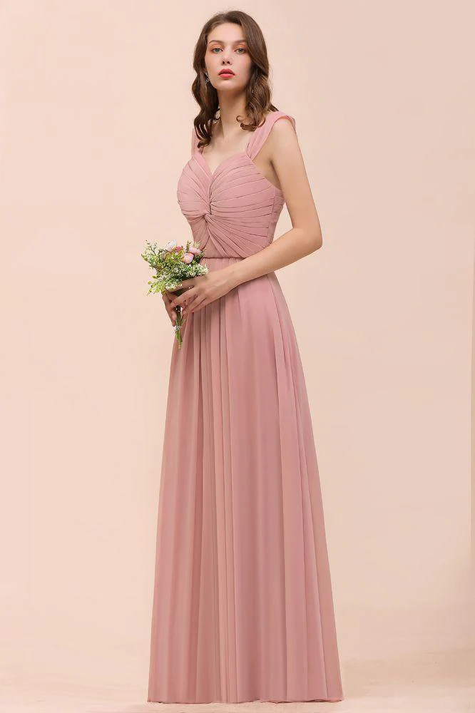Ruffle Straps A-line Maxi Dusty Pink Bridesmaid Dress for Girls - Image 7