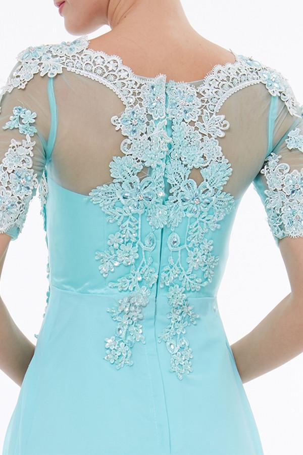 Scoop Neck Short Sleeves Beading Appliques Prom Dress Evening Dresses - Image 3