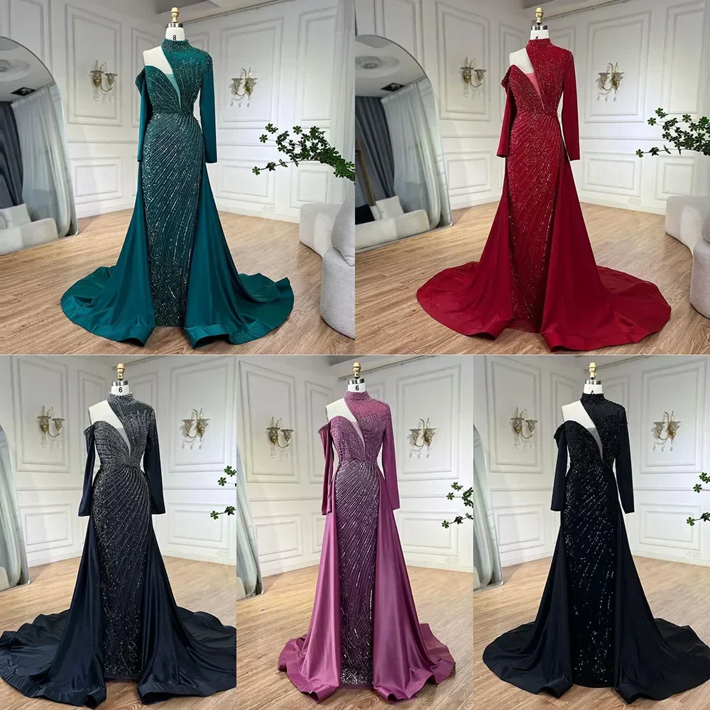 Serene Hill Arabic Green Elegant Mermaid One Shoulder Beaded Luxury Dubai Evening Dresses Gowns For Women Wedding Party - Image 2