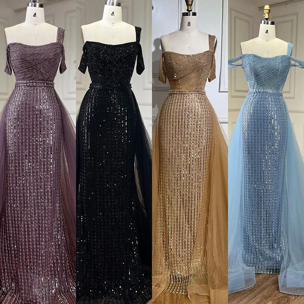 Serene Hill Gold Mermaid Elegant One Shoulder Overskirt Beaded Luxury Evening Dresses Gowns 2025 For Women Wedding Party&nbsp; - Image 2