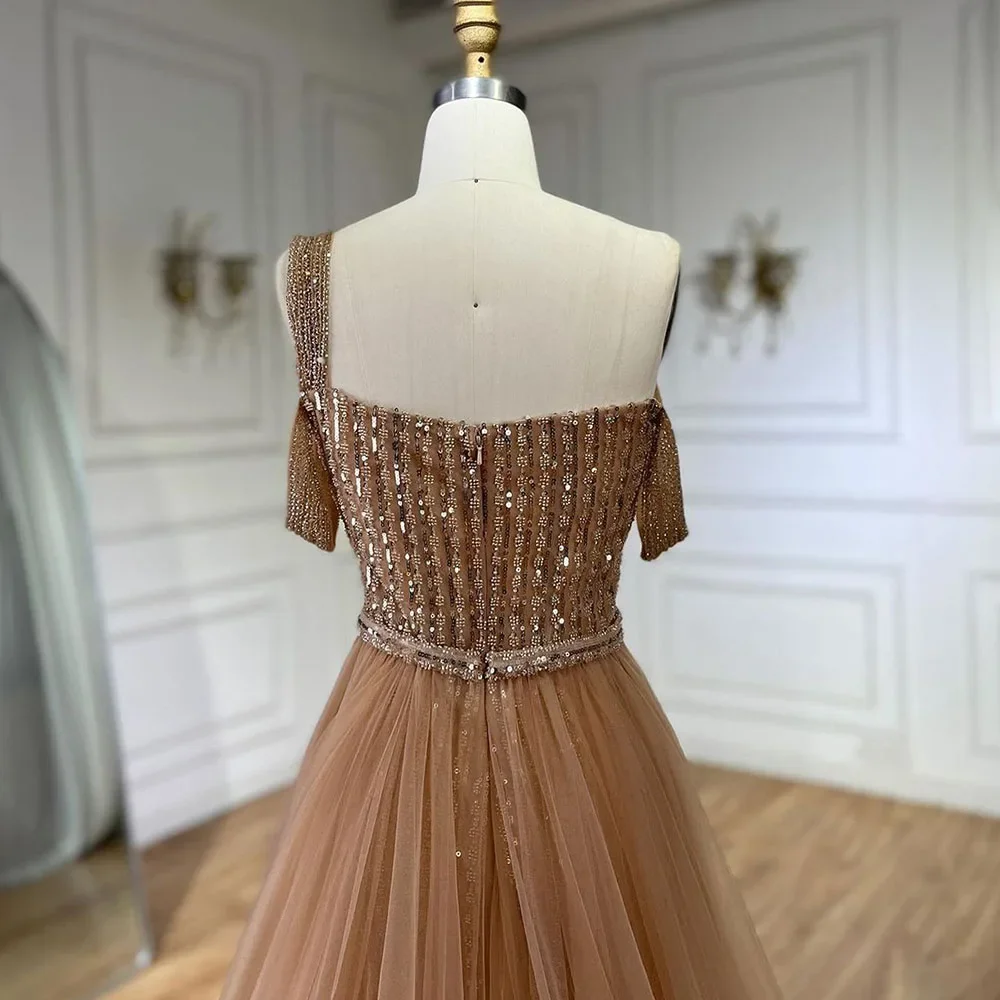 Serene Hill Gold Mermaid Elegant One Shoulder Overskirt Beaded Luxury Evening Dresses Gowns 2025 For Women Wedding Party&nbsp; - Image 8