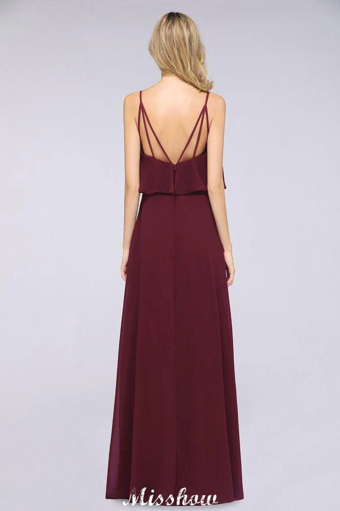 Shapghetti Burgundy Bridesmaid Dress Backless Chiffon Wedding Guest Dress - Image 2