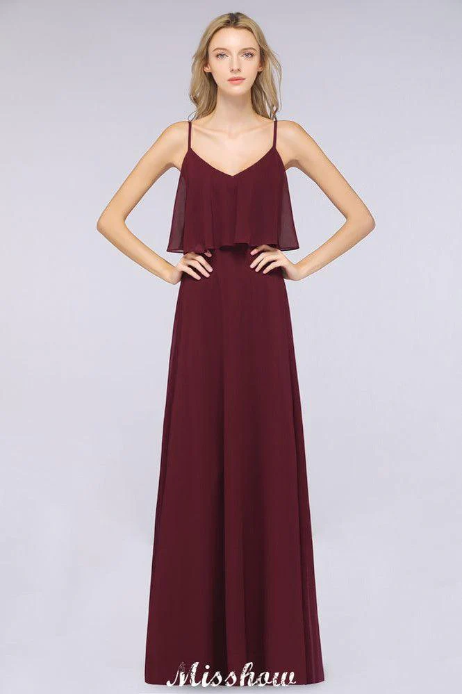 Shapghetti Burgundy Bridesmaid Dress Backless Chiffon Wedding Guest Dress - Image 3