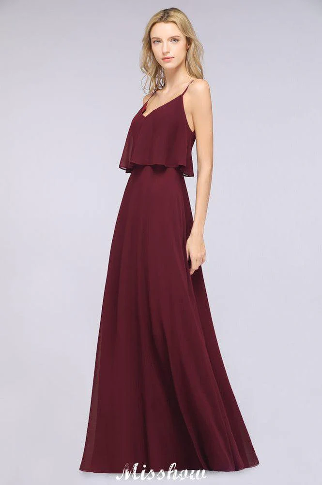 Shapghetti Burgundy Bridesmaid Dress Backless Chiffon Wedding Guest Dress - Image 4