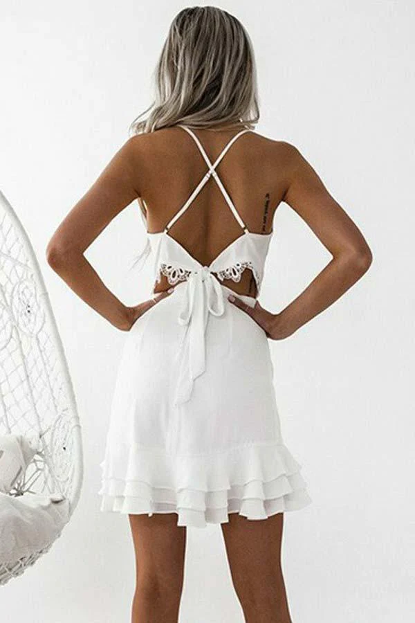 Sheath Spaghetti Straps Pleated White Satin Homecoming Dress - Image 2