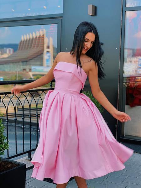Short Strapless Pink Yellow Prom Dresses Formal Homecoming Dresses - Image 3