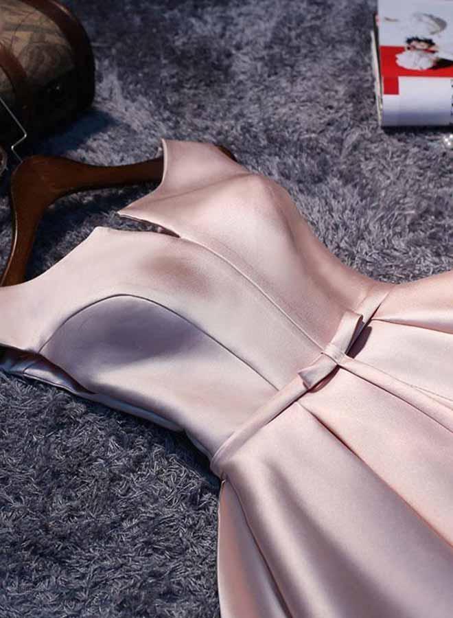 Simple Pink A line Satin Short Prom Dress Homecoming Dress - Image 2