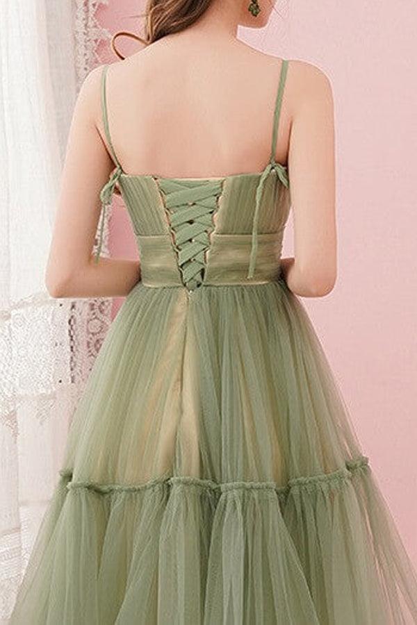 Simple Sage Green Tulle  Round Neck Homecoming Graduation Dresses - Image 3
