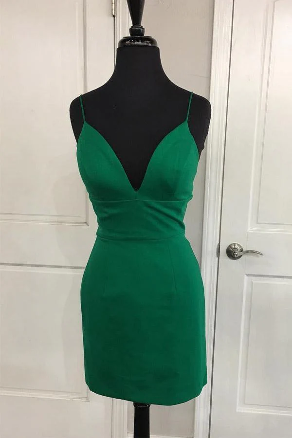 Simple Sheath V Neck Straps Red Mini Party Dress Homecoming Dress - Image 4