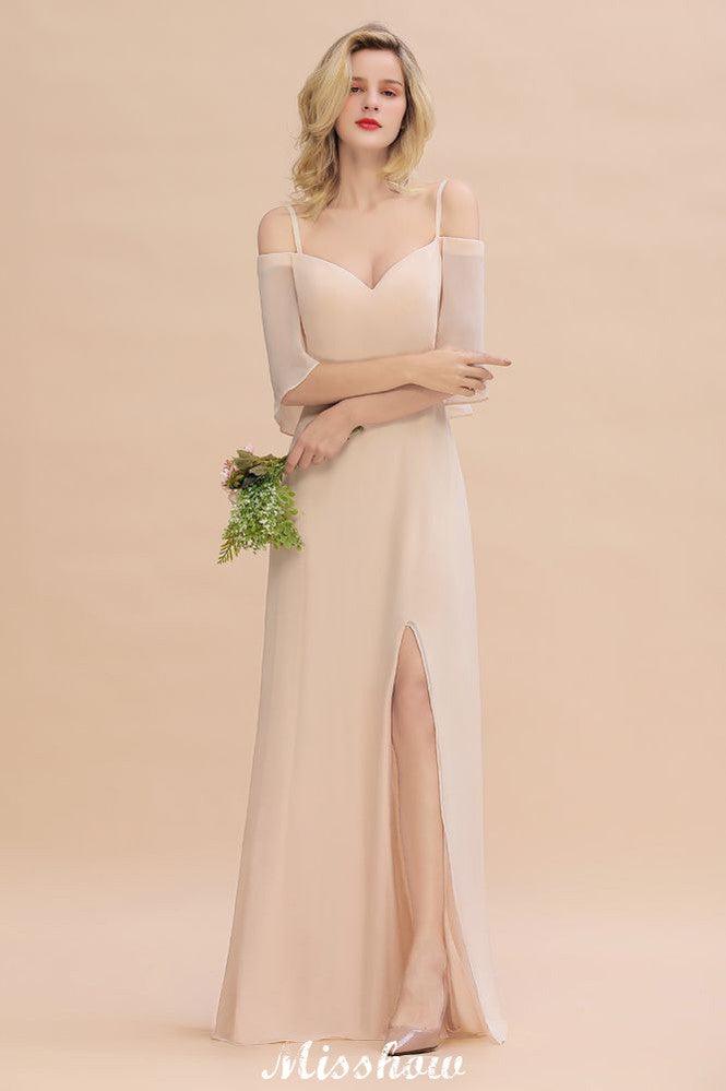 Simple Spaghetti Straps Tiered Bridesmaid Dresses | Side Slit A-Line Sleeveless Evening Maxi Dresses - Image 5