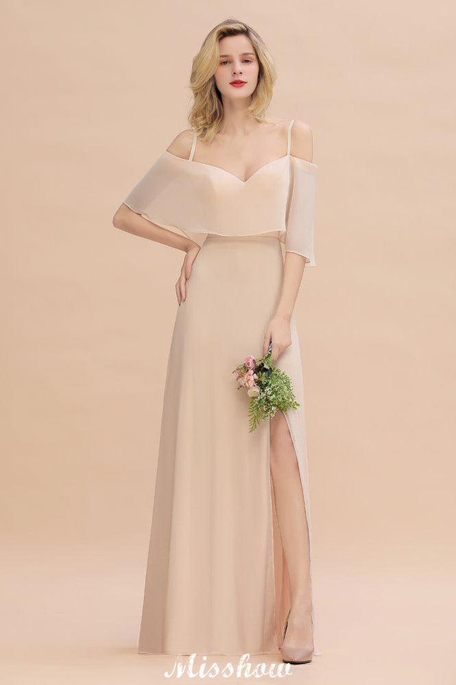 Simple Spaghetti Straps Tiered Bridesmaid Dresses | Side Slit A-Line Sleeveless Evening Maxi Dresses - Image 6