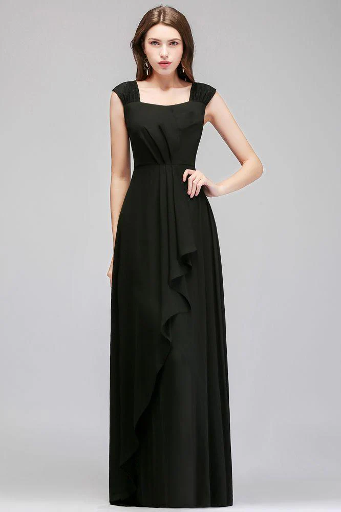 Sleeveless Ruffled Chiffon Black Bridesmaid Dresses - Image 6
