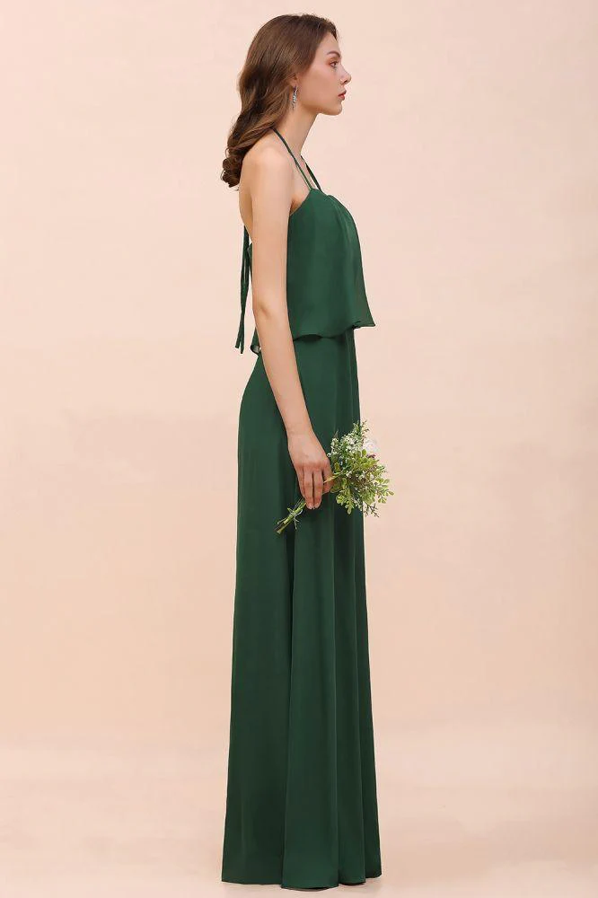 Spaghetti Chiffon Bridesmaid Dress Dark Green Maid of Honor Dress Floor Length - Image 7