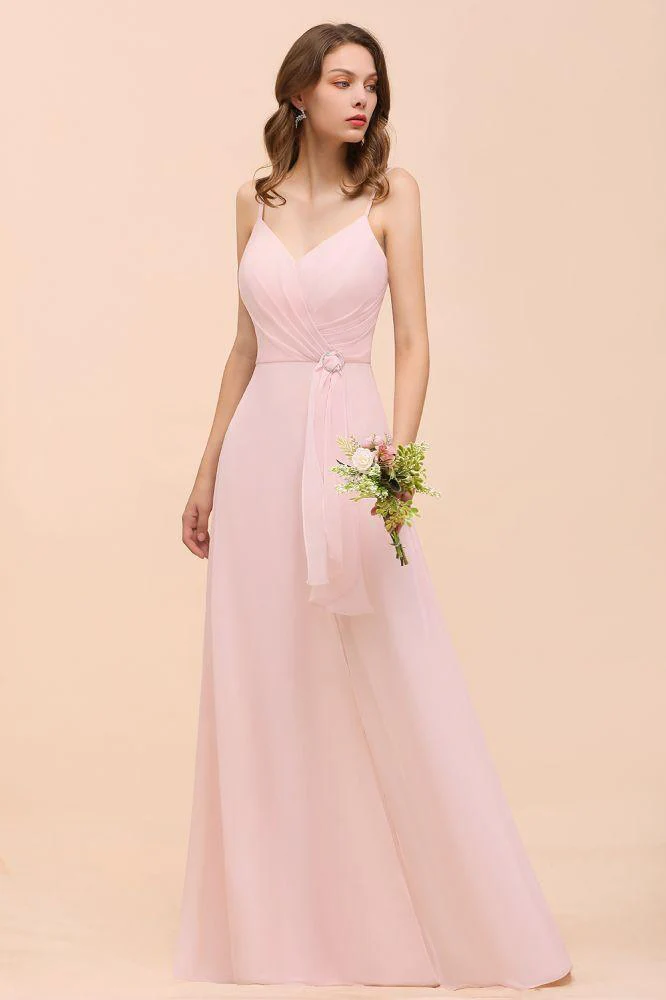 Spaghetti Side Split Pink Bridesmaid Dress Beach Simple Wedding Dress - Image 4