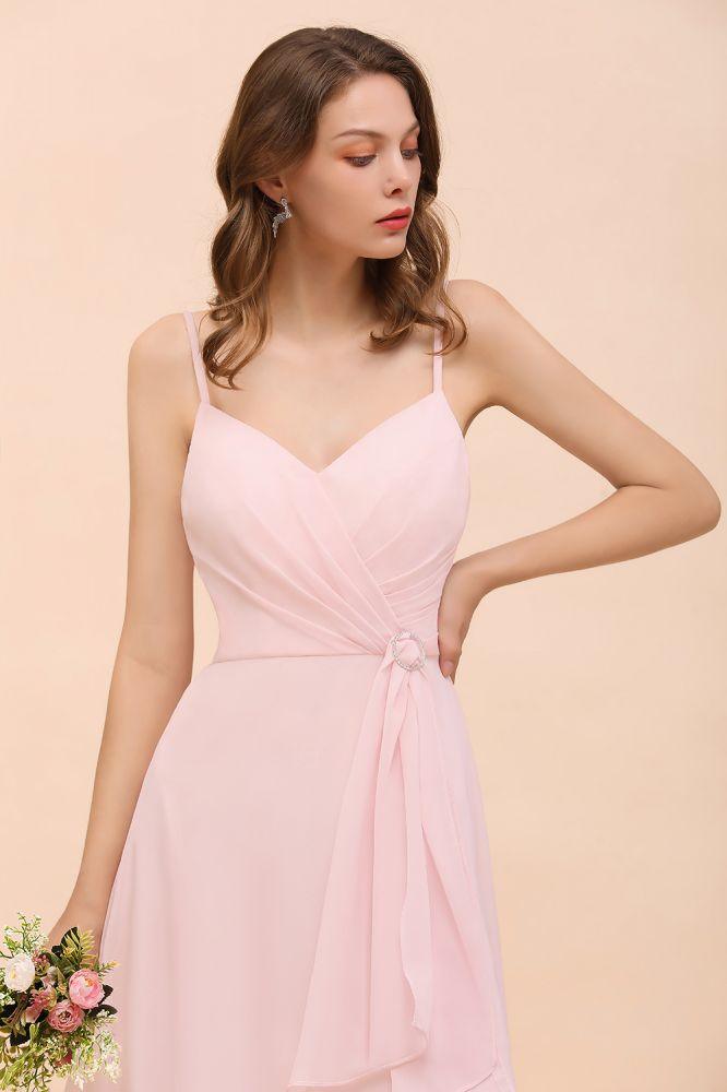 Spaghetti Side Split Pink Bridesmaid Dress Beach Simple Wedding Dress - Image 6
