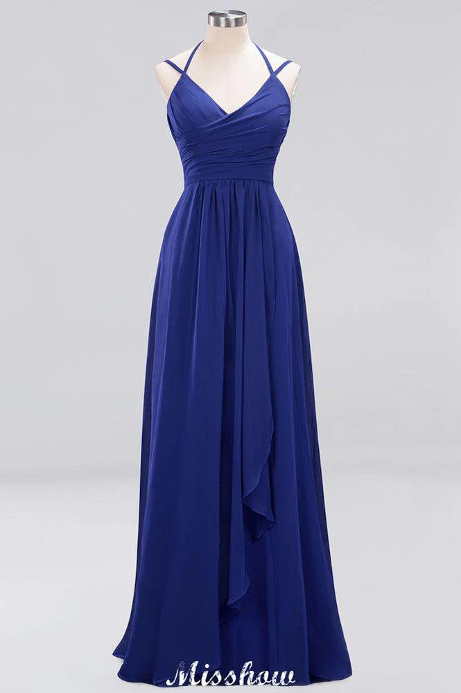 Spaghetti Sleeveless Ruffles A-line Chiffon Bridesmaid Dresses Straps Evening Maxi Dress - Image 30