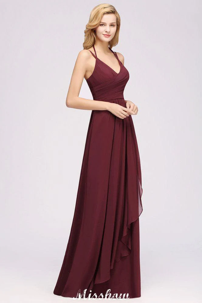 Spaghetti Sleeveless Ruffles A-line Chiffon Bridesmaid Dresses Straps Evening Maxi Dress - Image 4