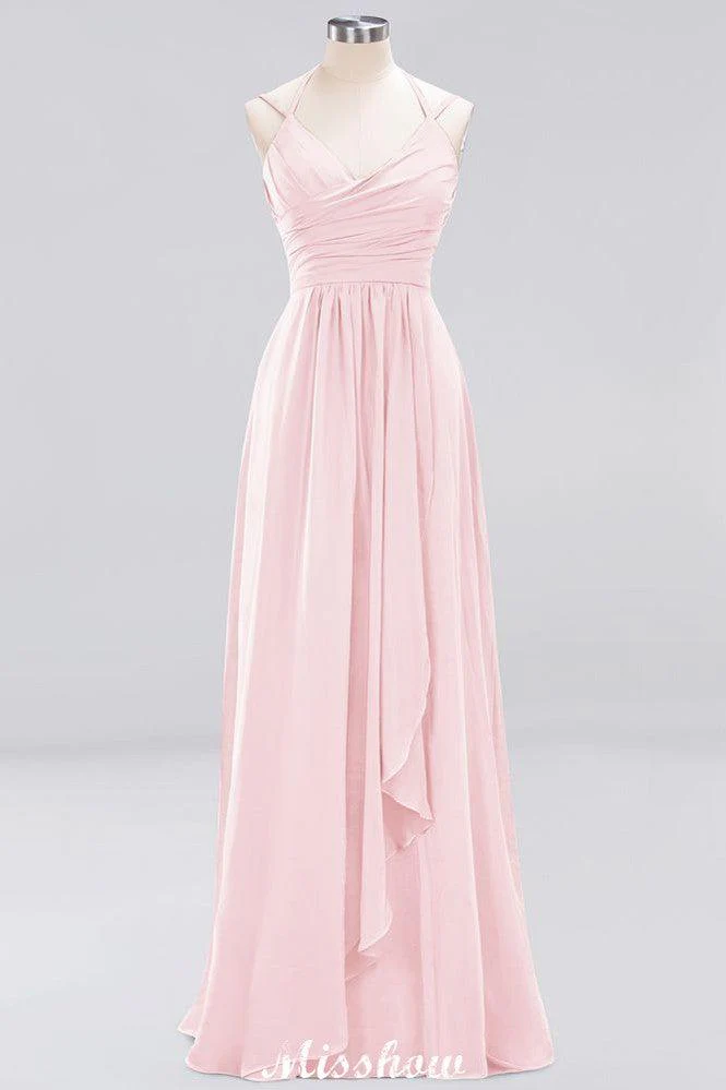 Spaghetti Sleeveless Ruffles A-line Chiffon Bridesmaid Dresses Straps Evening Maxi Dress - Image 8
