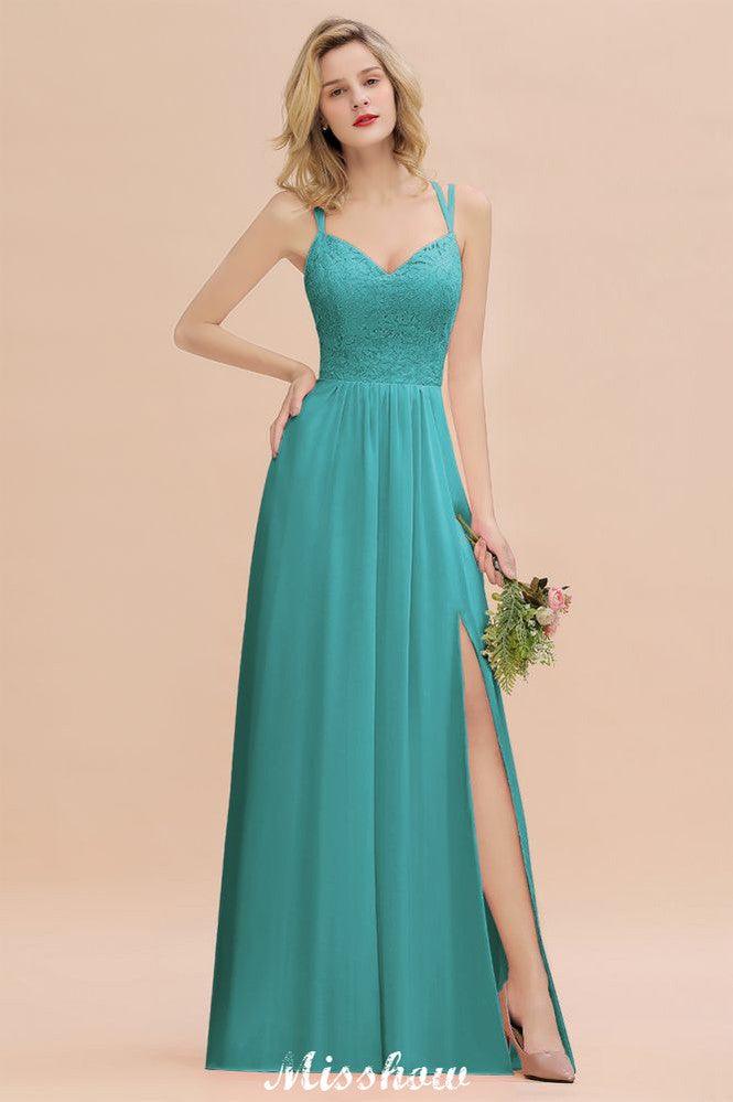 Spaghetti Slim Side Split Bridesmaid Dress Sky Blue V-Neck Wedding Party Dress - Image 32
