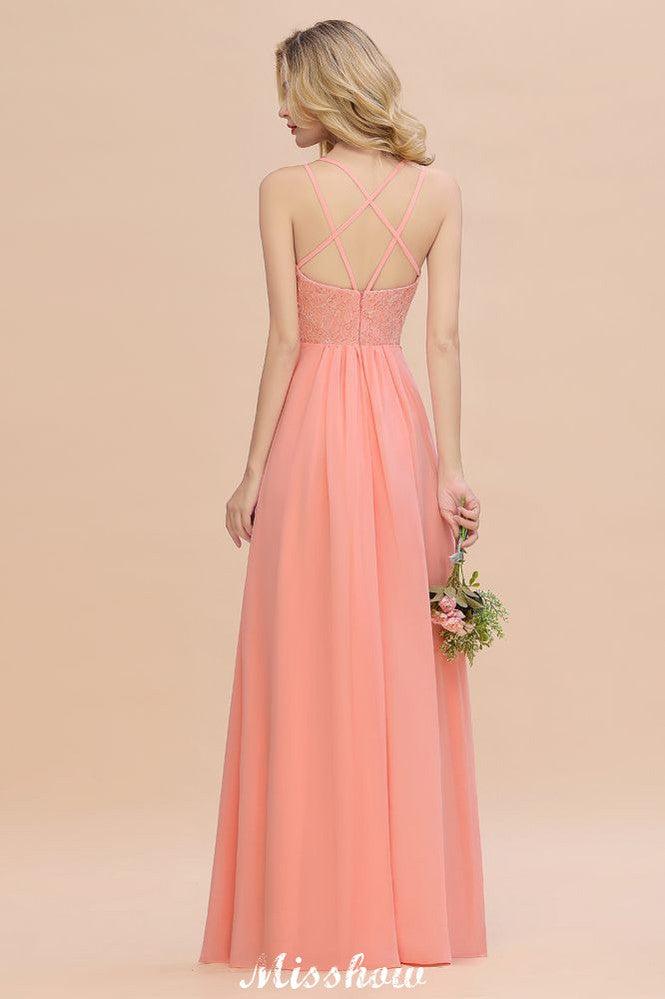 Spaghetti Slim Side Split Bridesmaid Dress Sky Blue V-Neck Wedding Party Dress - Image 52