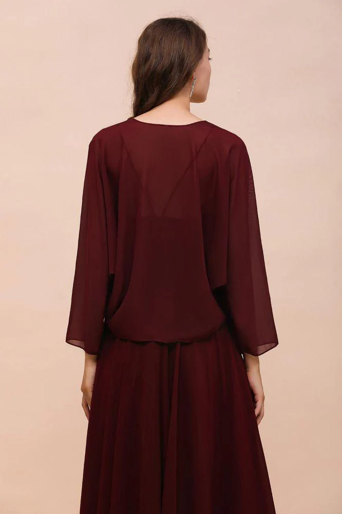 Spaghetti Sraps Burgundy Bridesmaid Dress with Wraps Floor Length Wedding Guest Dres - Image 2