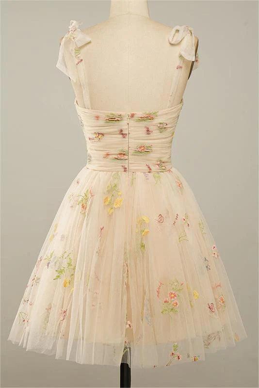 Spaghetti Straps Sleeveless A Line Tulle Floral Short Homecoming Dresses - Image 7