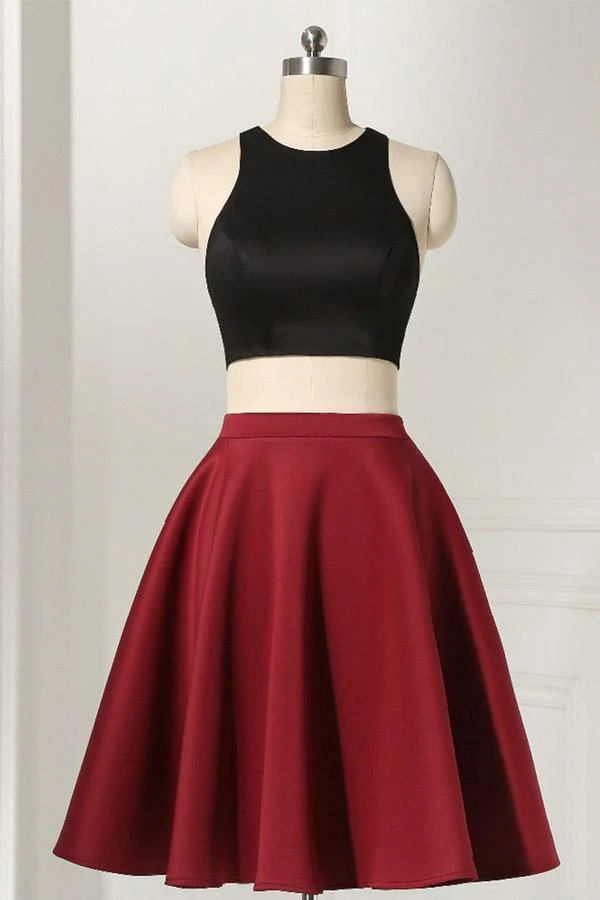 Straight Two Piece Sleeveless Knee-Length Black Homecoming Dress - Image 3