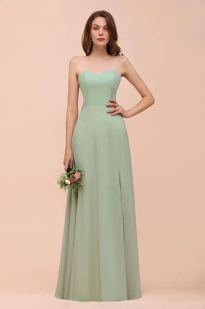 Strapless Chiffon Formal Bridesmaid Dress Elegant Maxi Maid of Honor Dress - Image 2