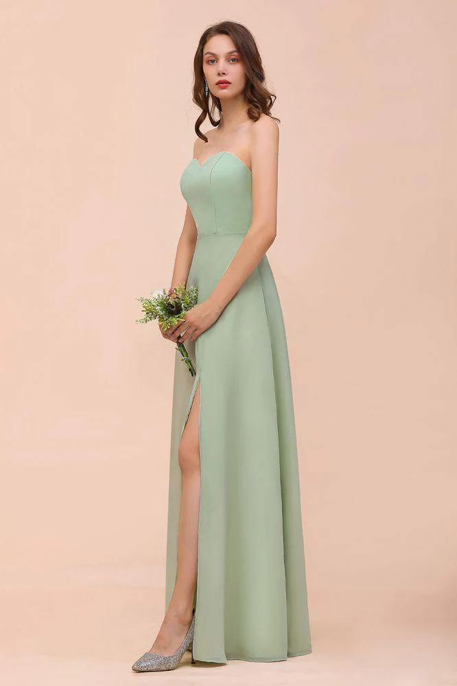 Strapless Chiffon Formal Bridesmaid Dress Elegant Maxi Maid of Honor Dress - Image 6