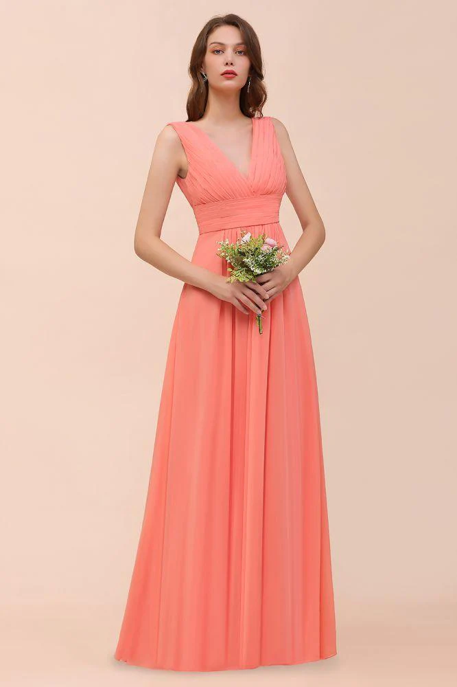 Straps V-Neck Floor Length Bridesmaid Dress Wedding Party Dress - Image 6
