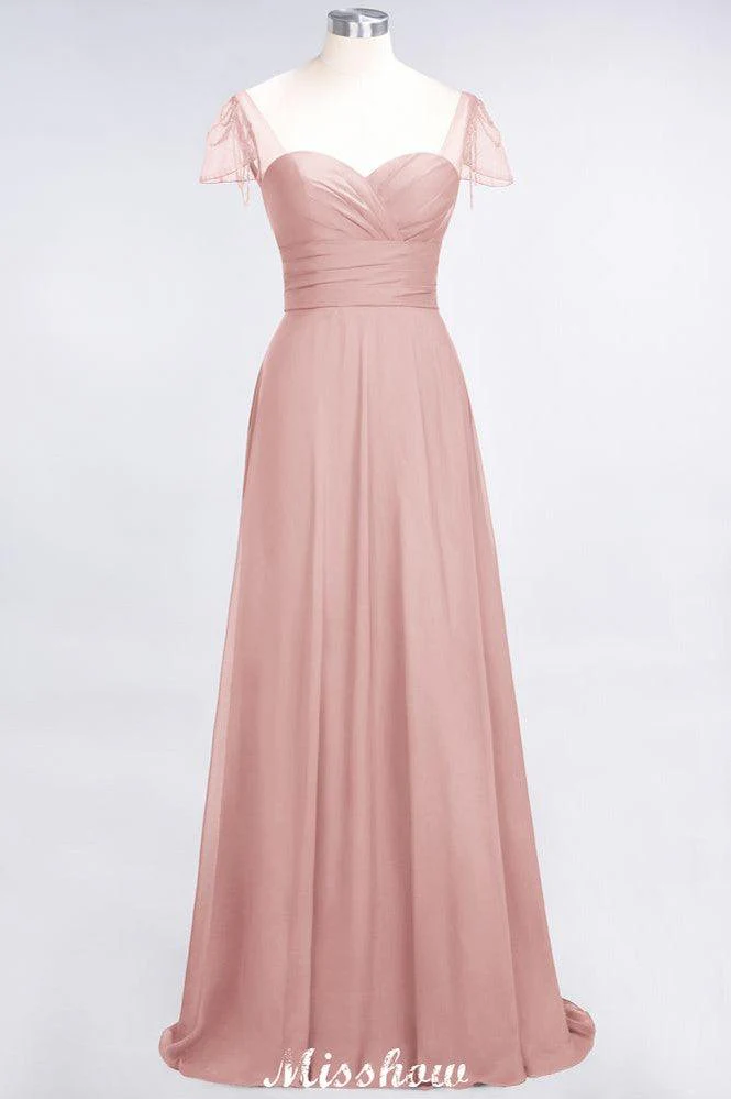 Sweetheart Cap-Sleeves Ruffle Floor-Length Bridesmaid Dress with Beadings Moher if the Bride Dresses - Image 13