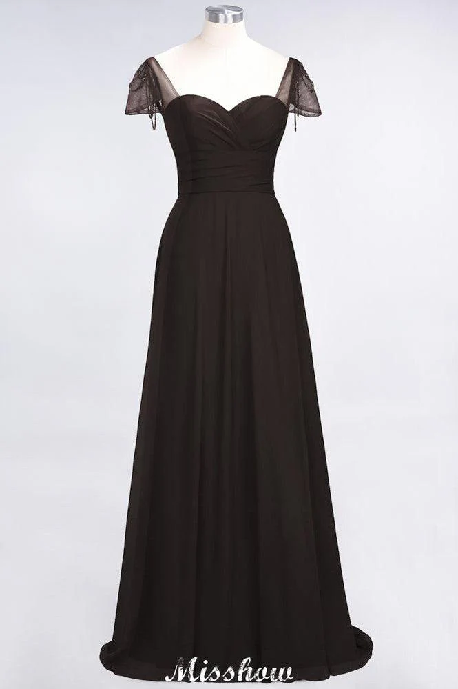 Sweetheart Cap-Sleeves Ruffle Floor-Length Bridesmaid Dress with Beadings Moher if the Bride Dresses - Image 18