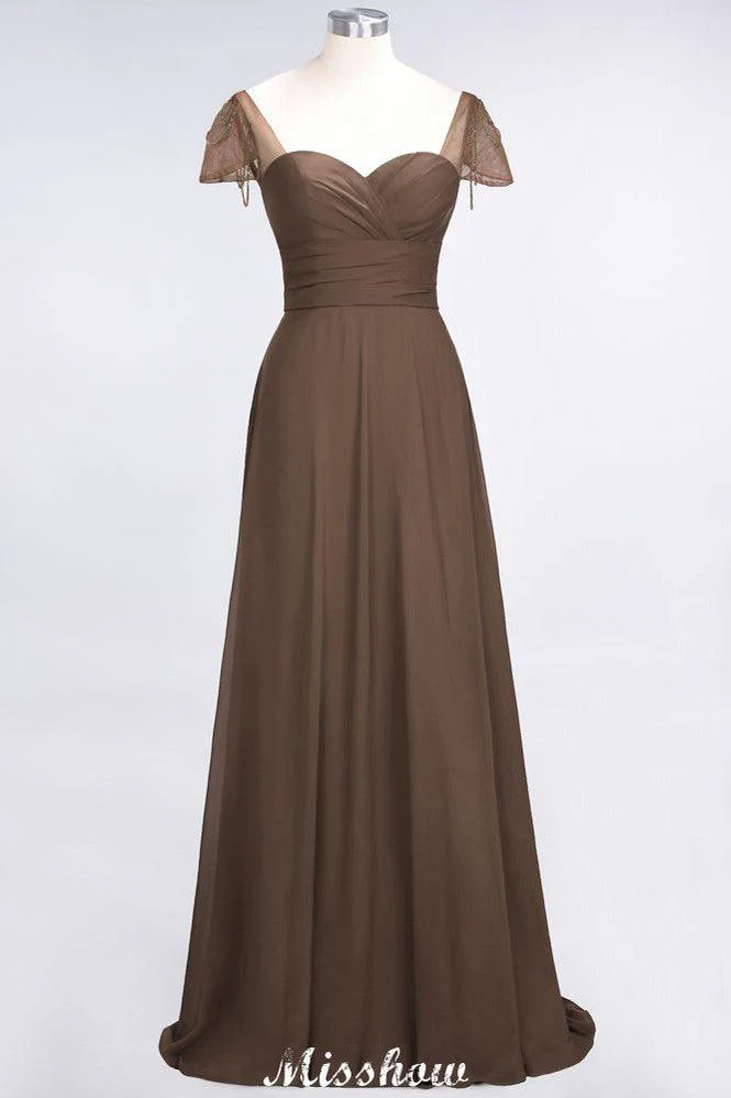 Sweetheart Cap-Sleeves Ruffle Floor-Length Bridesmaid Dress with Beadings Moher if the Bride Dresses - Image 19