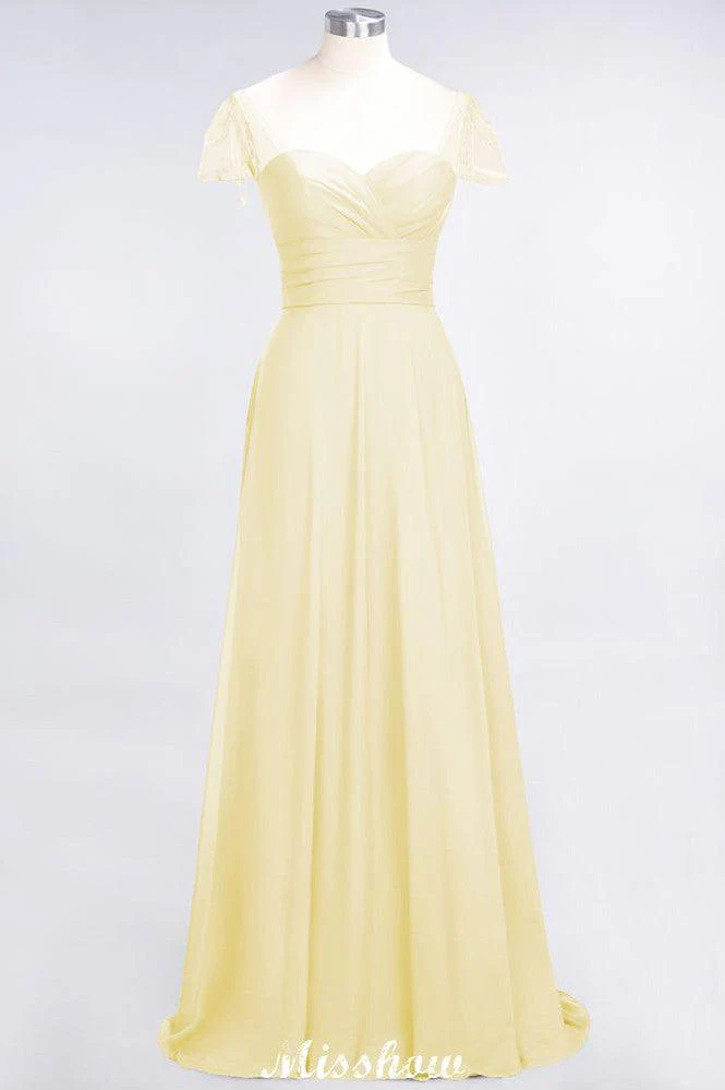 Sweetheart Cap-Sleeves Ruffle Floor-Length Bridesmaid Dress with Beadings Moher if the Bride Dresses - Image 24