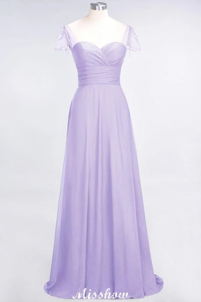 Sweetheart Cap-Sleeves Ruffle Floor-Length Bridesmaid Dress with Beadings Moher if the Bride Dresses - Image 27