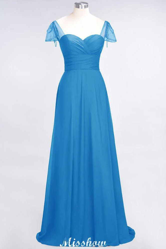 Sweetheart Cap-Sleeves Ruffle Floor-Length Bridesmaid Dress with Beadings Moher if the Bride Dresses - Image 31