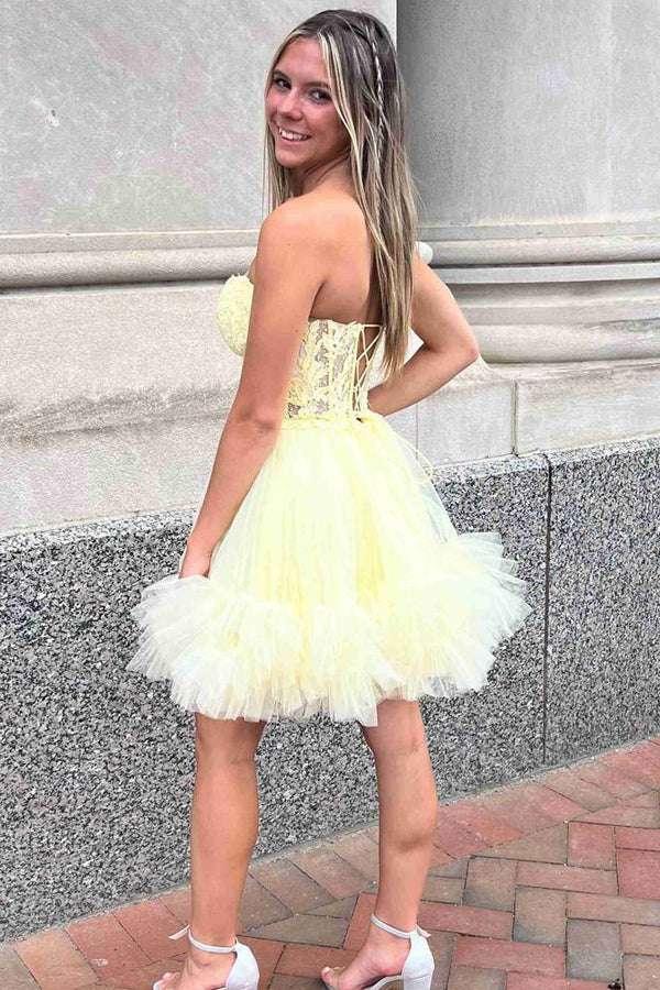 Sweetheart Sheer Corset Ruffle Light Blue Homecoming Dress - Image 3
