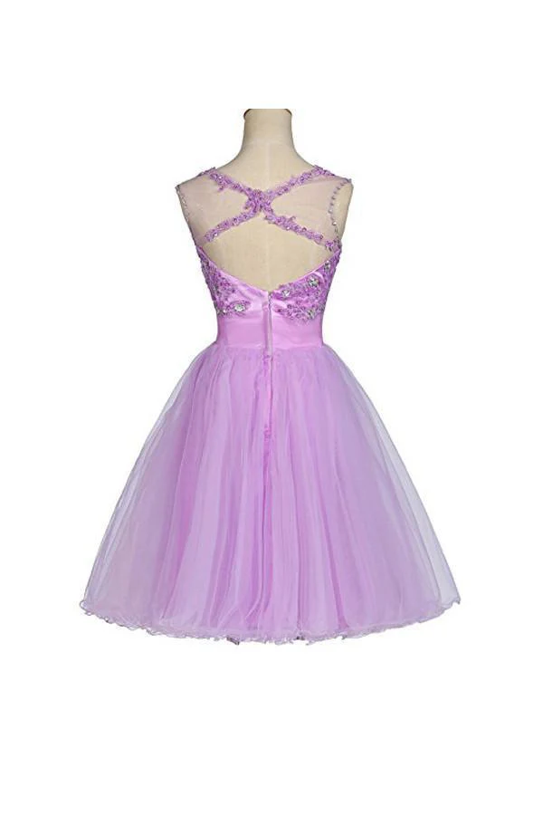 Tulle Appliques Beads Open Back Short Homecoming Dresses - Image 3
