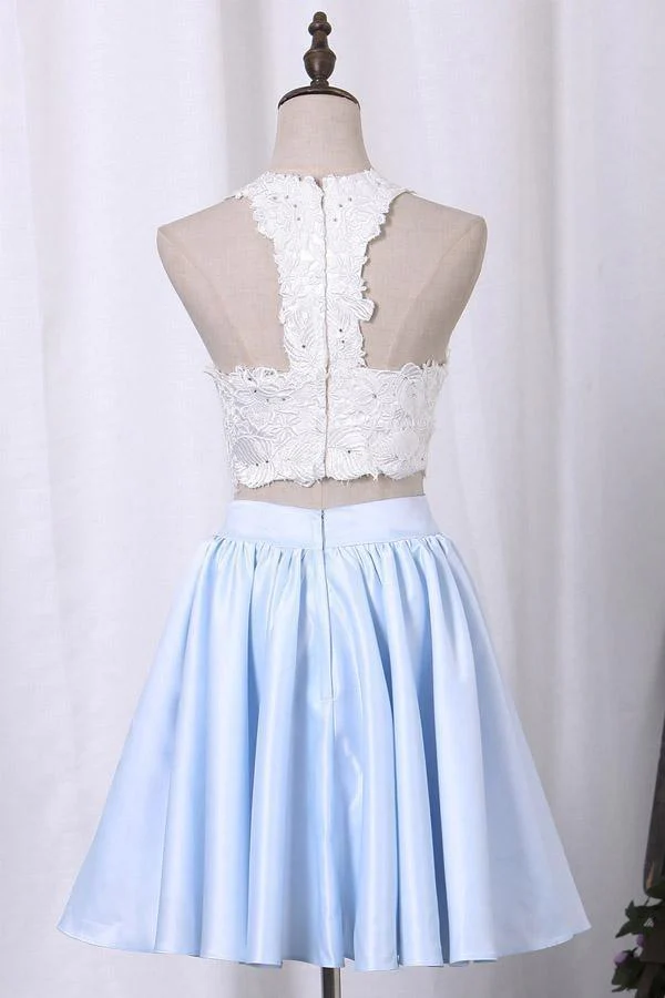 Two-Piece Scoop Homecoming Dresses A Line Satin With Applique  PD411 - Image 4