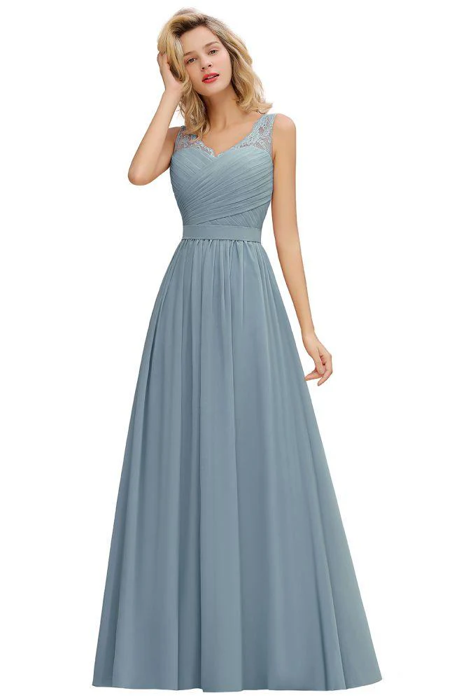 V-Neck Aline Ruffle Chiffon Bridesmaid Dress Sleeveless Floral Evening Swing Dress - Image 10