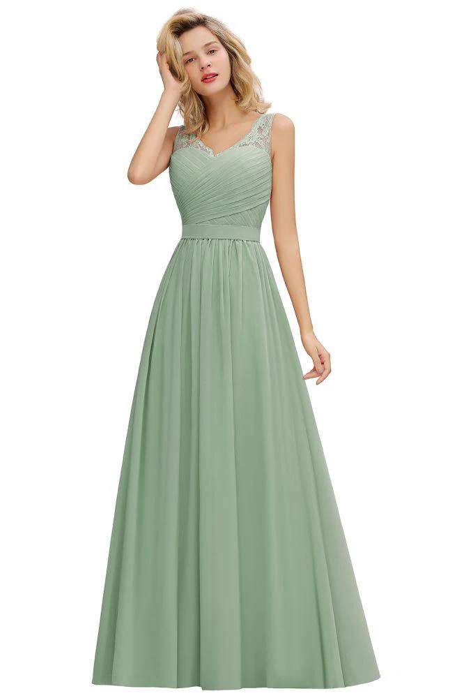 V-Neck Aline Ruffle Chiffon Bridesmaid Dress Sleeveless Floral Evening Swing Dress - Image 11