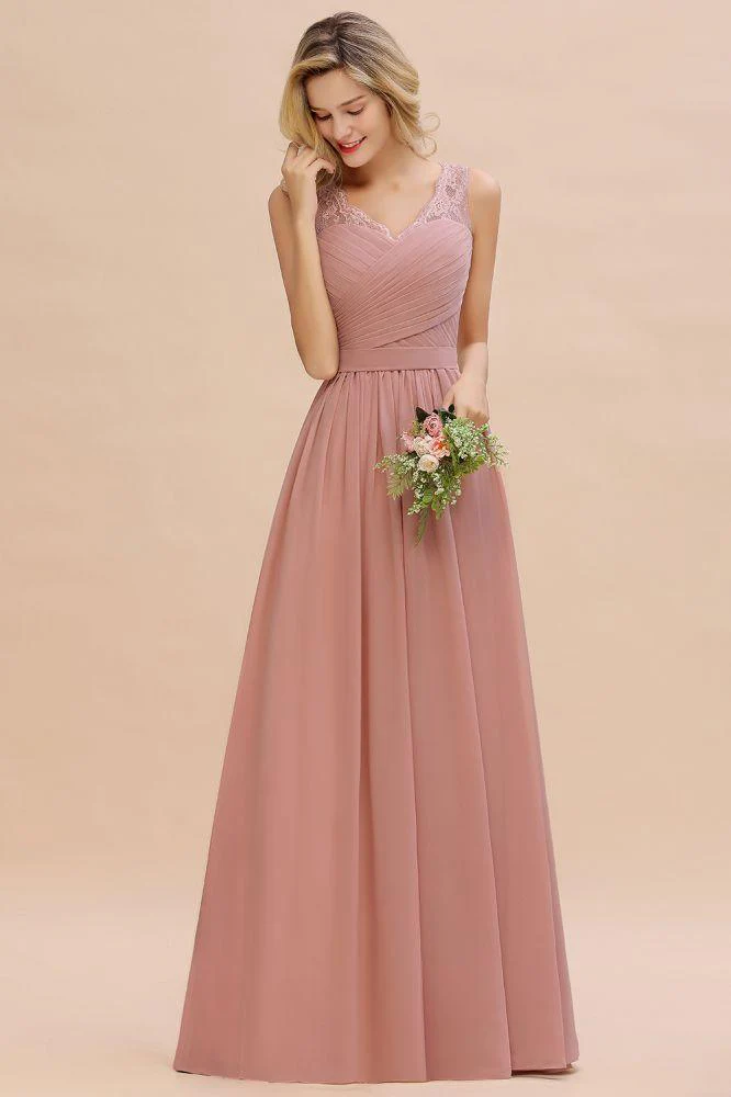 V-Neck Aline Ruffle Chiffon Bridesmaid Dress Sleeveless Floral Evening Swing Dress - Image 12