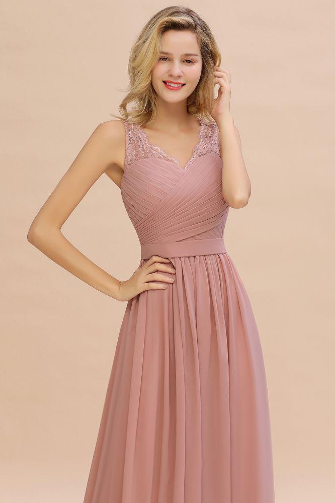 V-Neck Aline Ruffle Chiffon Bridesmaid Dress Sleeveless Floral Evening Swing Dress - Image 13