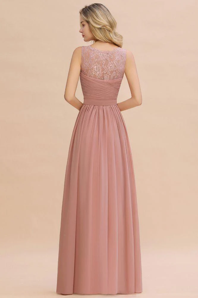 V-Neck Aline Ruffle Chiffon Bridesmaid Dress Sleeveless Floral Evening Swing Dress - Image 14