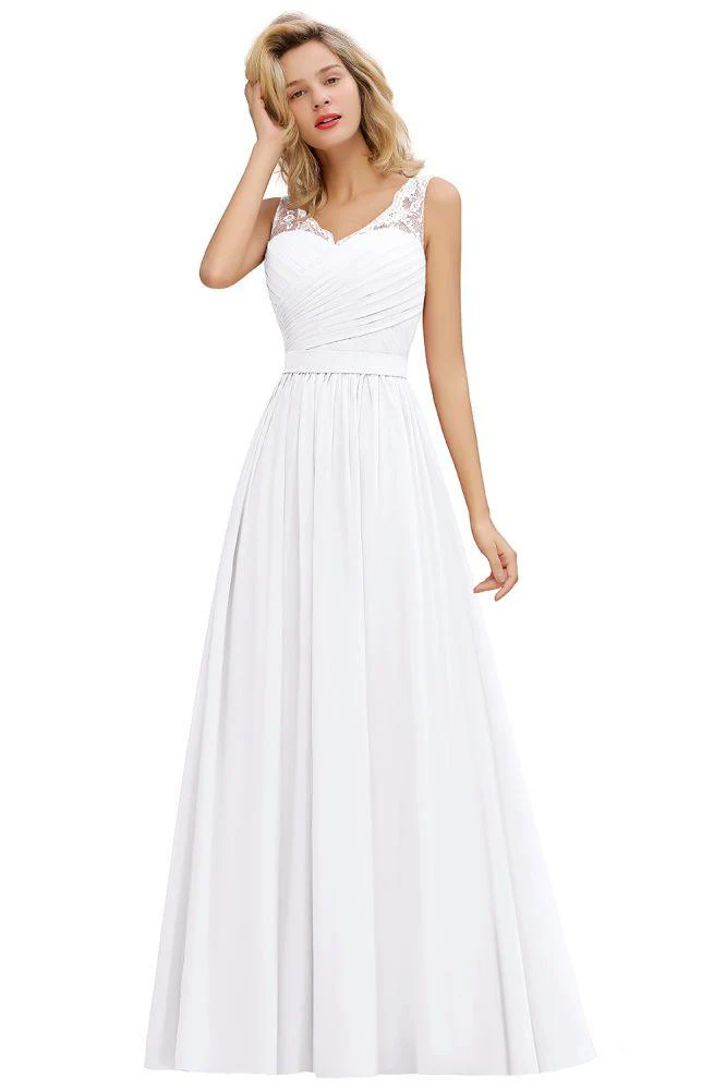 V-Neck Aline Ruffle Chiffon Bridesmaid Dress Sleeveless Floral Evening Swing Dress - Image 5