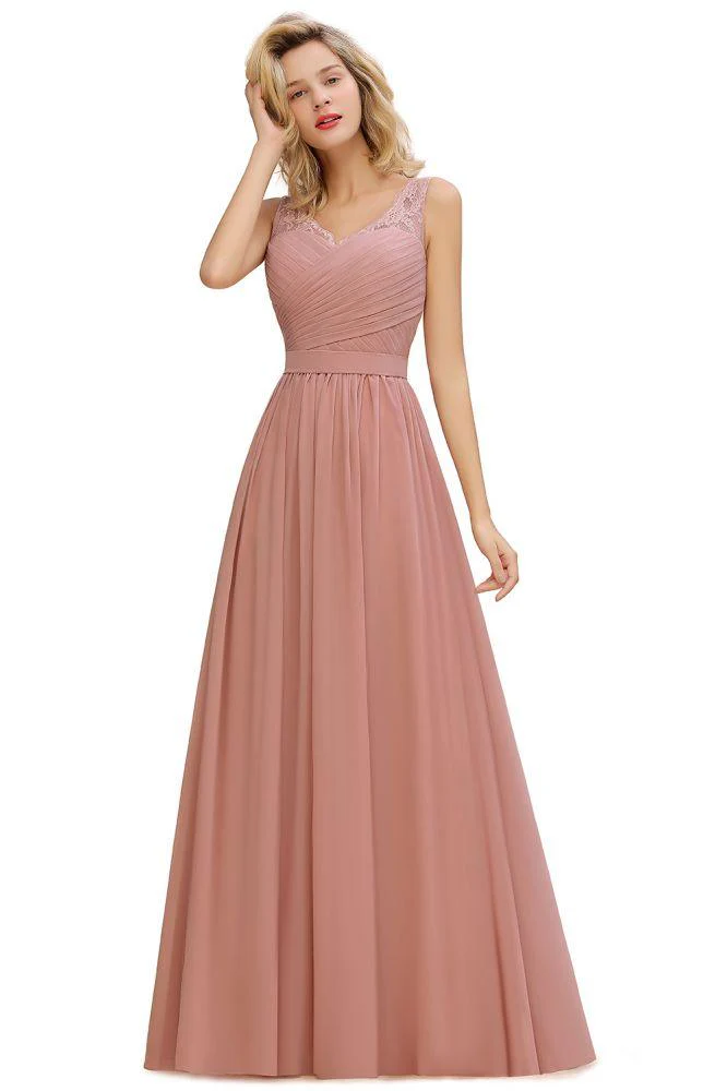 V-Neck Aline Ruffle Chiffon Bridesmaid Dress Sleeveless Floral Evening Swing Dress - Image 6