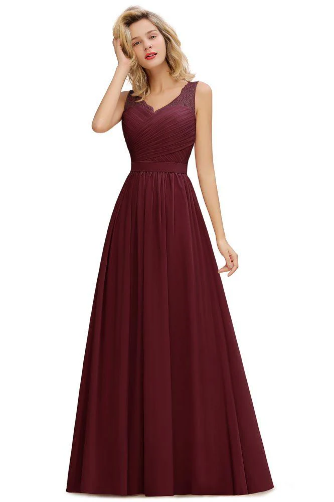 V-Neck Aline Ruffle Chiffon Bridesmaid Dress Sleeveless Floral Evening Swing Dress - Image 7